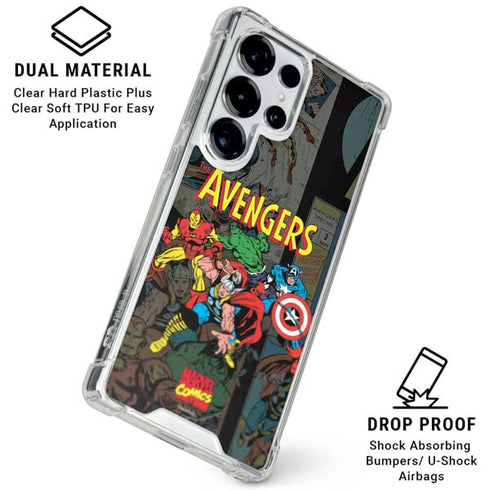 Marvel Classic Comics Avengers Assemble Galaxy S25 Ultra Clear Case
